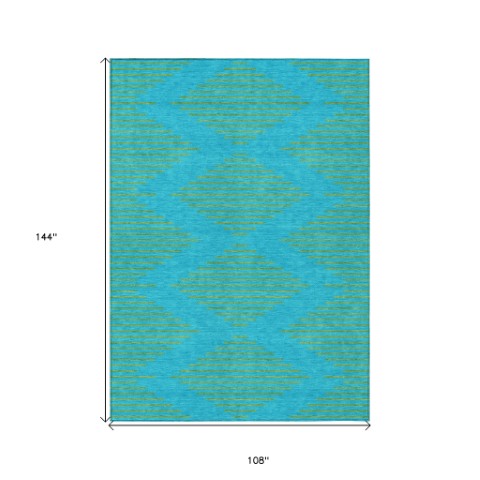 Homeroots 3' Aqua And Green Geometric Washable Area Rug For Indoor And Outdoor Spaces – Durable And Stylish Decor 9' X 12' Polyester 598720