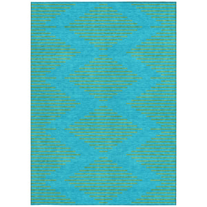 Homeroots 3' Aqua And Green Geometric Washable Area Rug For Indoor And Outdoor Spaces – Durable And Stylish Decor 9' X 12' Polyester 598720