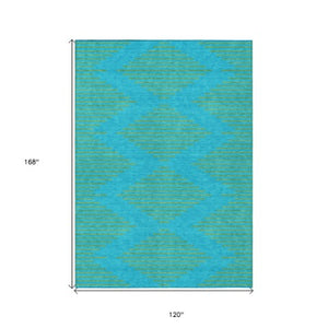 Homeroots 3' Aqua And Green Geometric Washable Area Rug For Indoor And Outdoor Spaces – Durable And Stylish Decor 10' X 14' Polyester 598721