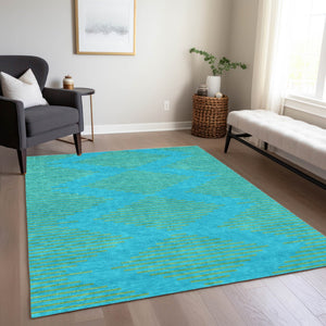 Homeroots 3' Aqua And Green Geometric Washable Area Rug For Indoor And Outdoor Spaces – Durable And Stylish Decor 10' X 14' Polyester 598721