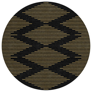 HomeRoots 5' Stylish Black and Beige Geometric Area Rug for Indoor or Outdoor Use - Durable, Washable Design 8' Round 598724