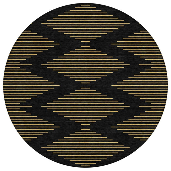 HomeRoots 5' Stylish Black and Beige Geometric Area Rug for Indoor or Outdoor Use - Durable, Washable Design 8' Round 598724