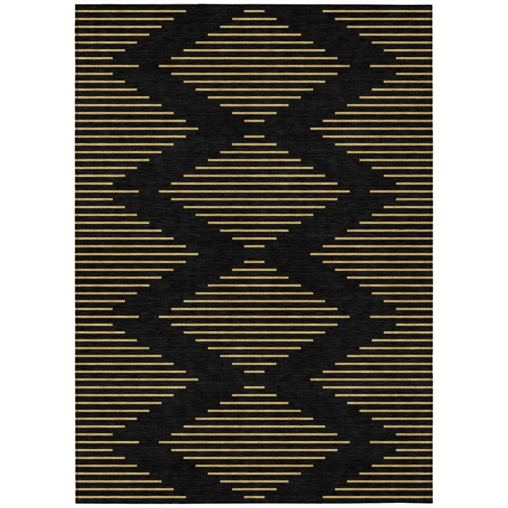 HomeRoots 9' X 12' Black And Beige Geometric Area Rug - Washable, Durable Design for Indoor & Outdoor Use 598726