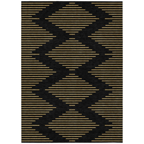 HomeRoots 9' X 12' Black And Beige Geometric Area Rug - Washable, Durable Design for Indoor & Outdoor Use 598726