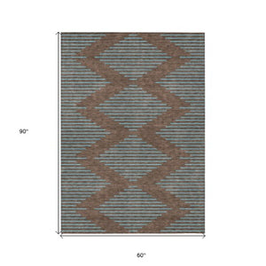 Homeroots 3' Aqua And Green Geometric Washable Area Rug For Indoor And Outdoor Spaces – Durable And Stylish Decor 5' X 8' Polyester 598729