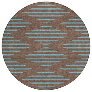 HomeRoots 5' Geometric Brown and Aqua Indoor-Outdoor Area Rug - Stylish, Durable, and Machine Washable Design 8' Round 598730