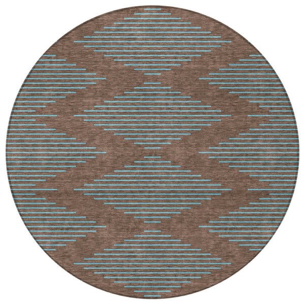 Homeroots 3' Aqua And Green Geometric Washable Area Rug For Indoor And Outdoor Spaces – Durable And Stylish Decor 8' Round Polyester 598730