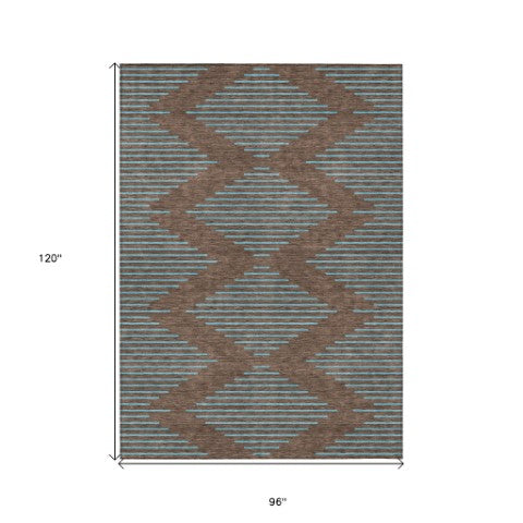 Homeroots 3' Aqua And Green Geometric Washable Area Rug For Indoor And Outdoor Spaces – Durable And Stylish Decor 8' X 10' Polyester 598731