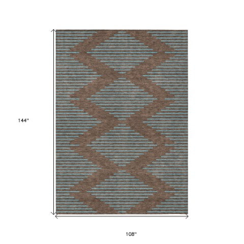 Homeroots 3' Aqua And Green Geometric Washable Area Rug For Indoor And Outdoor Spaces – Durable And Stylish Decor 9' X 12' Polyester 598732
