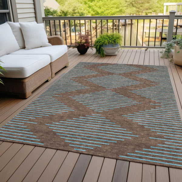 Homeroots 3' Aqua And Green Geometric Washable Area Rug For Indoor And Outdoor Spaces – Durable And Stylish Decor 9' X 12' Polyester 598732