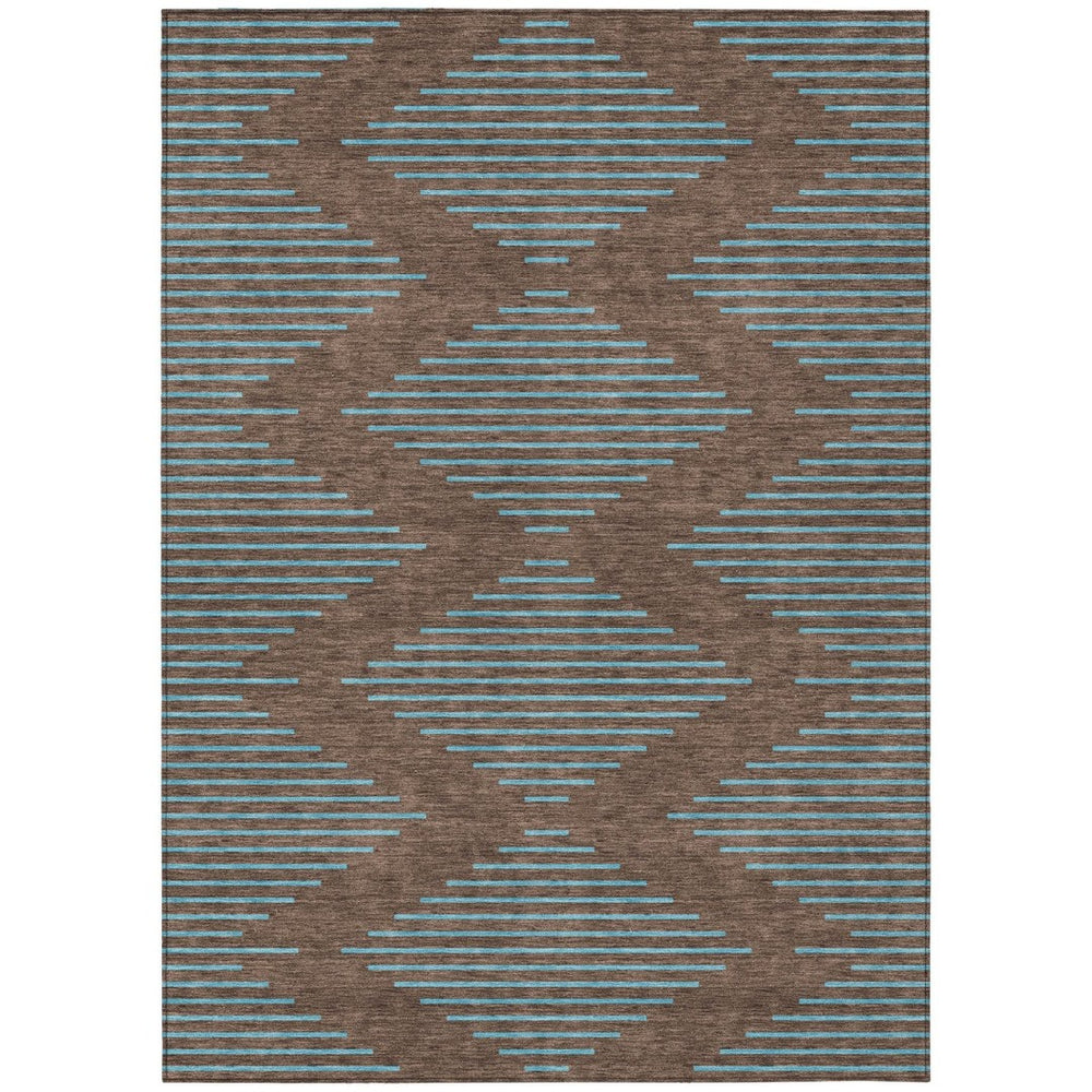 HomeRoots 9' X 12' Brown and Aqua Geometric Rug - Stylish Indoor/Outdoor Area Rug, Stain-Resistant and Washable 598732