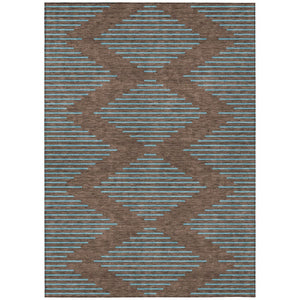 HomeRoots 9' X 12' Brown and Aqua Geometric Rug - Stylish Indoor/Outdoor Area Rug, Stain-Resistant and Washable 598732