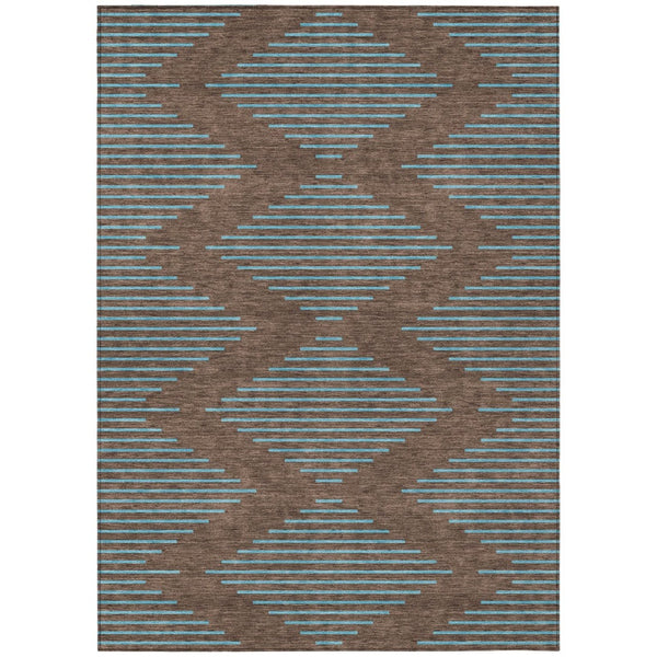 HomeRoots 5' Geometric Brown and Aqua Indoor-Outdoor Area Rug - Stylish, Durable, and Machine Washable Design 10' X 14' 598733