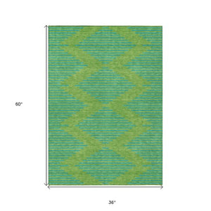 Homeroots 3' Aqua And Green Geometric Washable Area Rug For Indoor And Outdoor Spaces – Durable And Stylish Decor 3' X 5' Polyester 598734
