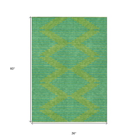 Homeroots 3' Aqua And Green Geometric Washable Area Rug For Indoor And Outdoor Spaces – Durable And Stylish Decor 3' X 5' Polyester 598734