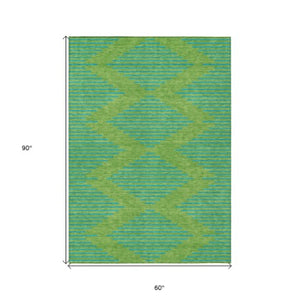 Homeroots 3' Aqua And Green Geometric Washable Area Rug For Indoor And Outdoor Spaces – Durable And Stylish Decor 5' X 8' Polyester 598735