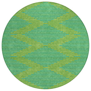 HomeRoots 5' Geometric Indoor Outdoor Area Rug in Green and Aqua - Durable, Washable, and Stylish Design 8' Round 598736