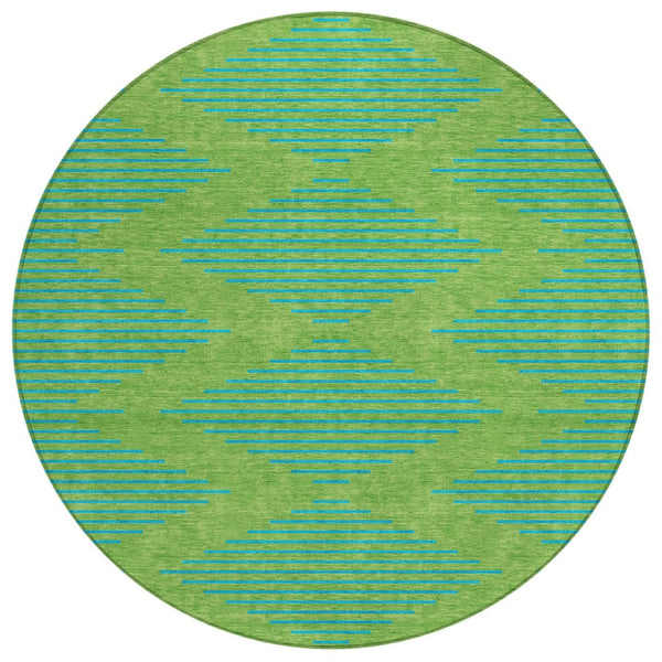 HomeRoots 5' Geometric Indoor Outdoor Area Rug in Green and Aqua - Durable, Washable, and Stylish Design 8' Round 598736