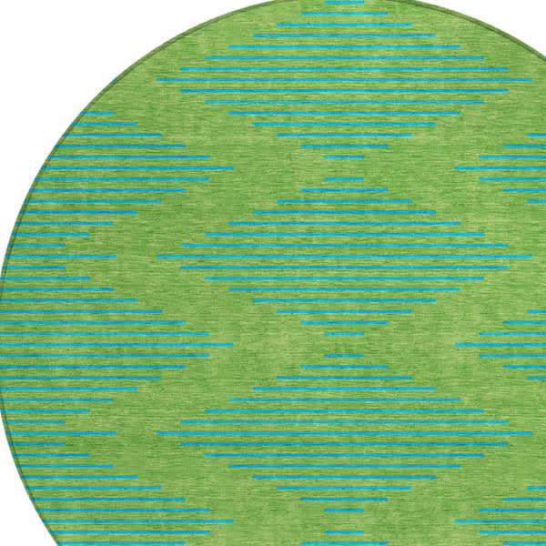 Homeroots 3' Aqua And Green Geometric Washable Area Rug For Indoor And Outdoor Spaces – Durable And Stylish Decor 8' Round Polyester 598736