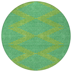 Homeroots 3' Aqua And Green Geometric Washable Area Rug For Indoor And Outdoor Spaces – Durable And Stylish Decor 8' Round Polyester 598736