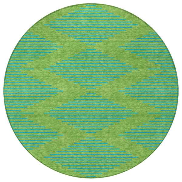Homeroots 3' Aqua And Green Geometric Washable Area Rug For Indoor And Outdoor Spaces – Durable And Stylish Decor 8' Round Polyester 598736
