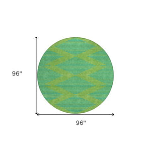 Homeroots 3' Aqua And Green Geometric Washable Area Rug For Indoor And Outdoor Spaces – Durable And Stylish Decor 8' Round Polyester 598736