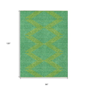 Homeroots 3' Aqua And Green Geometric Washable Area Rug For Indoor And Outdoor Spaces – Durable And Stylish Decor 8' X 10' Polyester 598737
