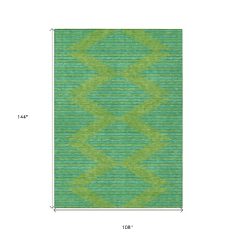 Homeroots 3' Aqua And Green Geometric Washable Area Rug For Indoor And Outdoor Spaces – Durable And Stylish Decor 9' X 12' Polyester 598738