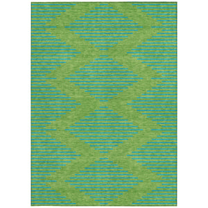 Homeroots 3' Aqua And Green Geometric Washable Area Rug For Indoor And Outdoor Spaces – Durable And Stylish Decor 10' X 14' Polyester 598739