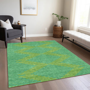 Homeroots 3' Aqua And Green Geometric Washable Area Rug For Indoor And Outdoor Spaces – Durable And Stylish Decor 10' X 14' Polyester 598739