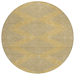 HomeRoots 5' Gold and Ivory Geometric Area Rug - Stylish, Washable, Indoor/Outdoor Durable Design for Any Space 8' Round 598742