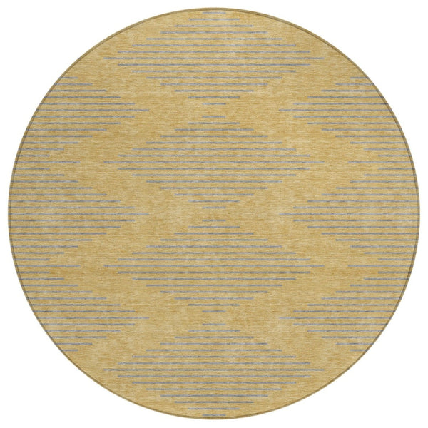 HomeRoots 5' Gold and Ivory Geometric Area Rug - Stylish, Washable, Indoor/Outdoor Durable Design for Any Space 8' Round 598742