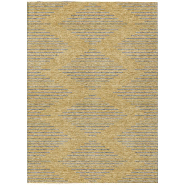 HomeRoots 5' Gold and Ivory Geometric Area Rug - Stylish, Washable, Indoor/Outdoor Durable Design for Any Space 8' X 10' 598743