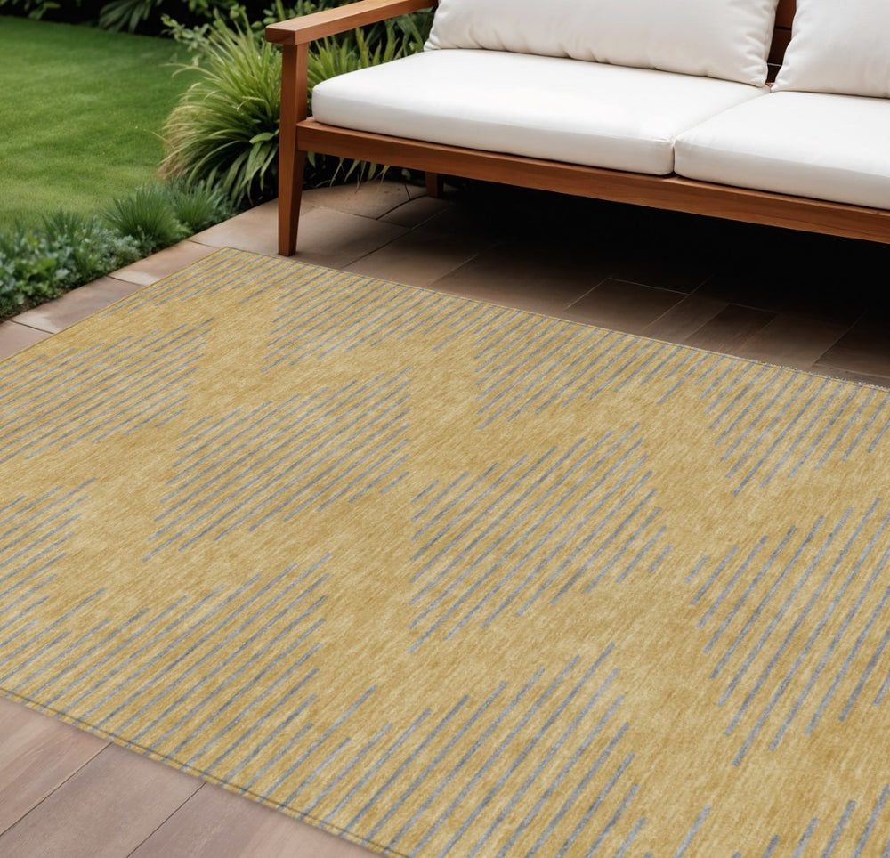 HomeRoots 9' X 12' Gold and Ivory Geometric Area Rug - Durable, Washable, Indoor/Outdoor, Modern Style for Any Space 598744