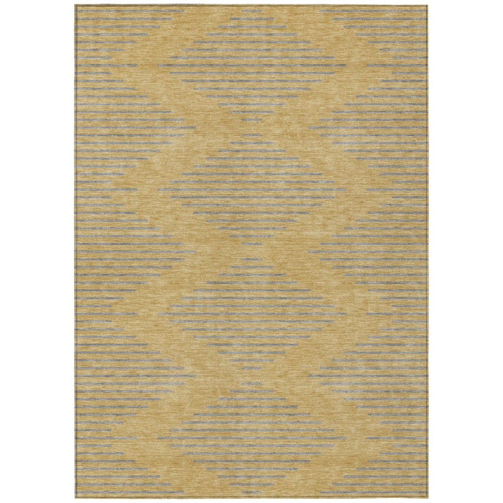 HomeRoots 9' X 12' Gold and Ivory Geometric Area Rug - Durable, Washable, Indoor/Outdoor, Modern Style for Any Space 598744