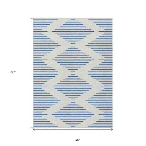 Homeroots 3' Aqua And Green Geometric Washable Area Rug For Indoor And Outdoor Spaces – Durable And Stylish Decor 3' X 5' Polyester 598752