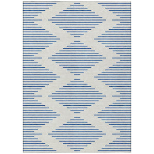 HomeRoots 5' Modern Ivory and Blue Geometric Washable Rug for Indoor and Outdoor Spaces - Stylish & Durable 5' X 8' 598753