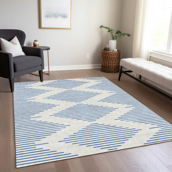 Homeroots 3' Aqua And Green Geometric Washable Area Rug For Indoor And Outdoor Spaces – Durable And Stylish Decor 8' X 10' Polyester 598755