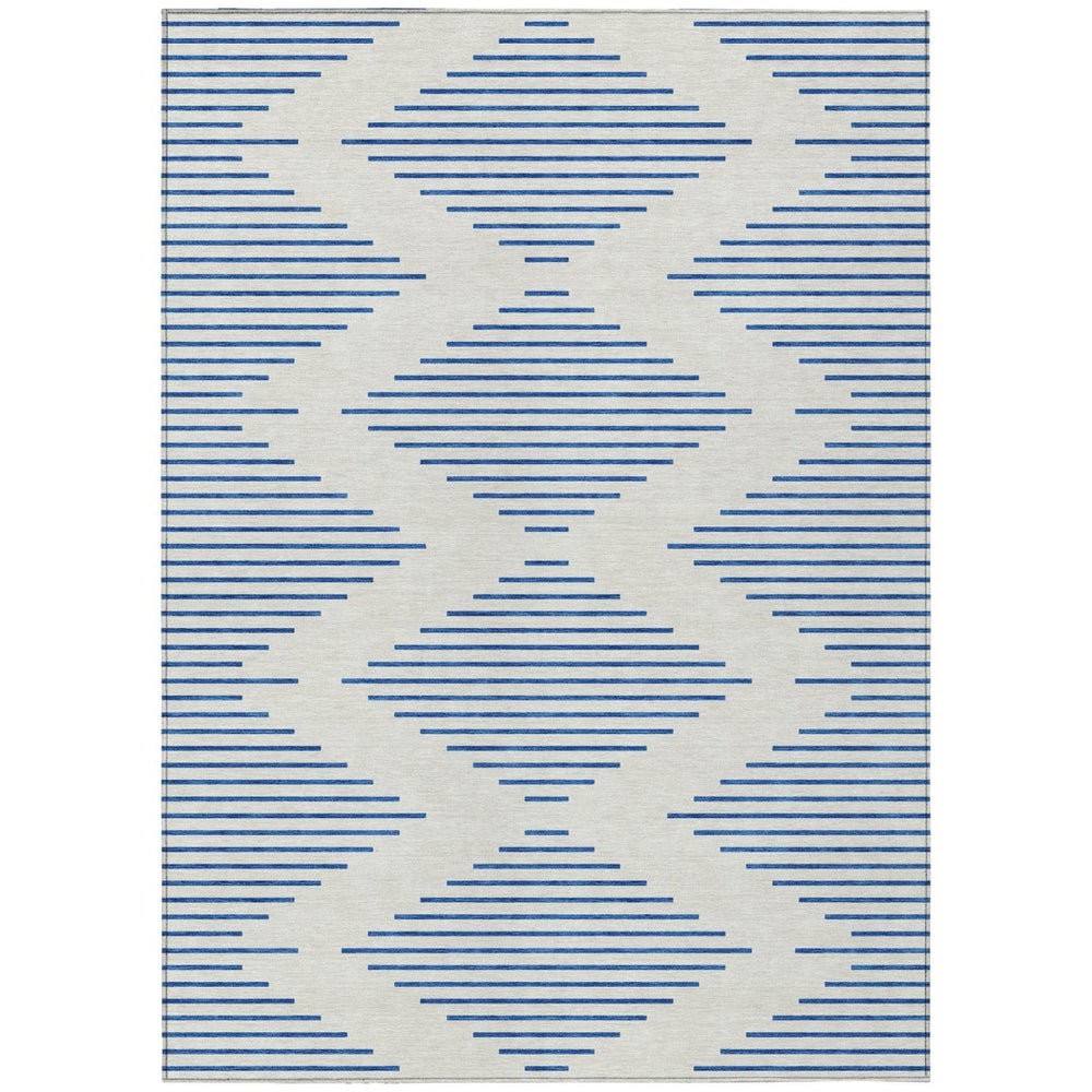 HomeRoots 9' X 12' Ivory and Blue Geometric Area Rug - Durable, Machine Washable for Indoor & Outdoor Spaces 598756