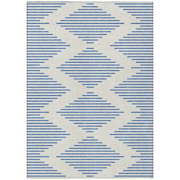 HomeRoots 5' Modern Ivory and Blue Geometric Washable Rug for Indoor and Outdoor Spaces - Stylish & Durable 10' X 14' 598757