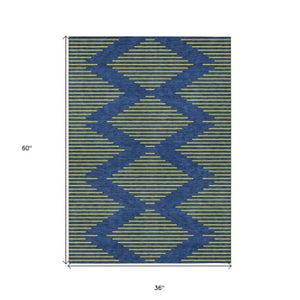 Homeroots 3' Aqua And Green Geometric Washable Area Rug For Indoor And Outdoor Spaces – Durable And Stylish Decor 3' X 5' Polyester 598758