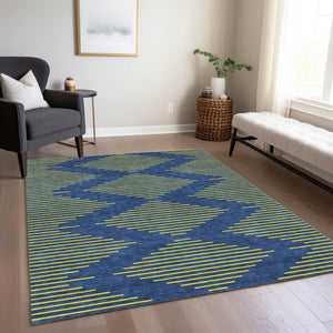 Homeroots 3' Aqua And Green Geometric Washable Area Rug For Indoor And Outdoor Spaces – Durable And Stylish Decor 3' X 5' Polyester 598758