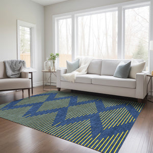 Homeroots 3' Aqua And Green Geometric Washable Area Rug For Indoor And Outdoor Spaces – Durable And Stylish Decor 8' X 10' Polyester 598761