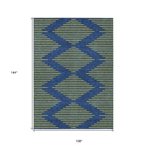 Homeroots 3' Aqua And Green Geometric Washable Area Rug For Indoor And Outdoor Spaces – Durable And Stylish Decor 9' X 12' Polyester 598762