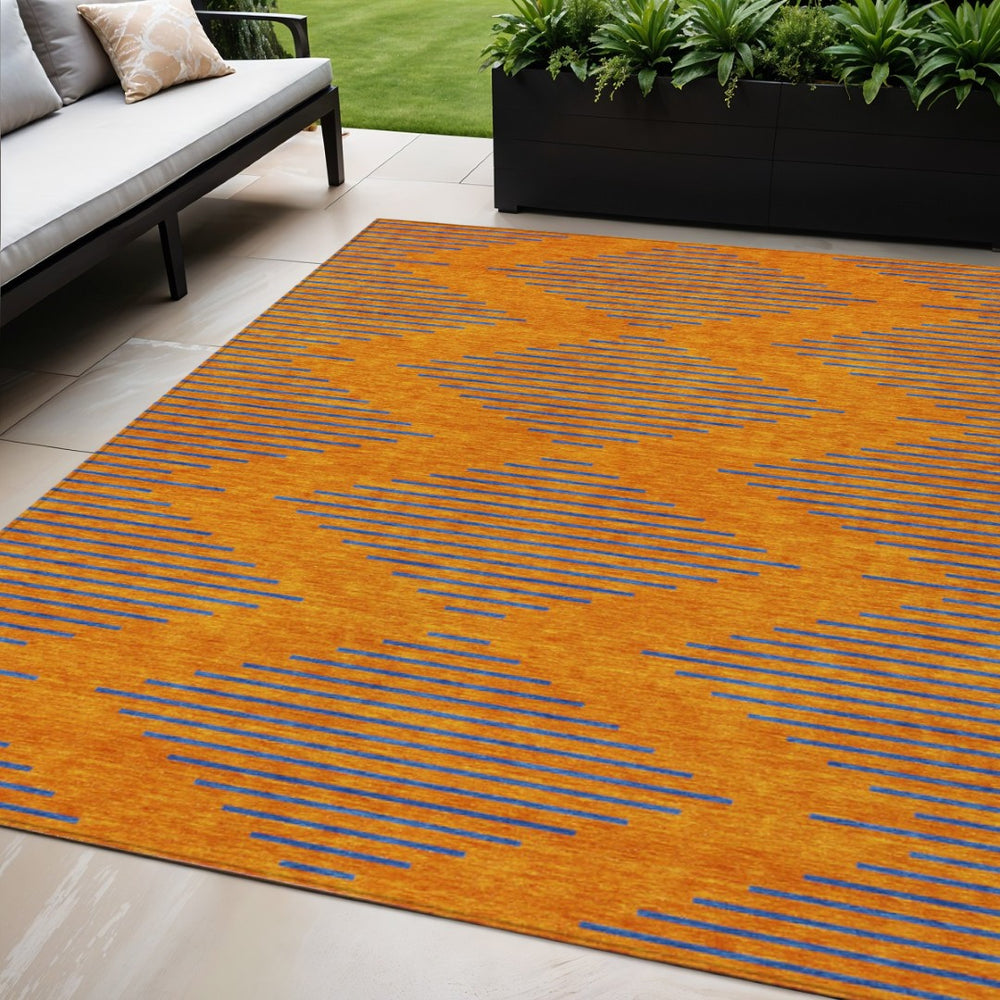 HomeRoots 5' Vibrant Orange and Blue Geometric Area Rug for Indoor and Outdoor Spaces - Washable & Durable 5' X 8' 598765