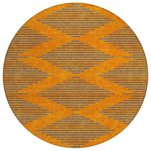 HomeRoots 5' Vibrant Orange and Blue Geometric Area Rug for Indoor and Outdoor Spaces - Washable & Durable 8' Round 598766