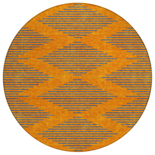 HomeRoots 5' Vibrant Orange and Blue Geometric Area Rug for Indoor and Outdoor Spaces - Washable & Durable 8' Round 598766