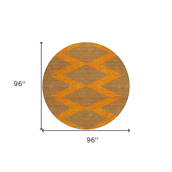 HomeRoots 5' Vibrant Orange and Blue Geometric Area Rug for Indoor and Outdoor Spaces - Washable & Durable 8' Round 598766