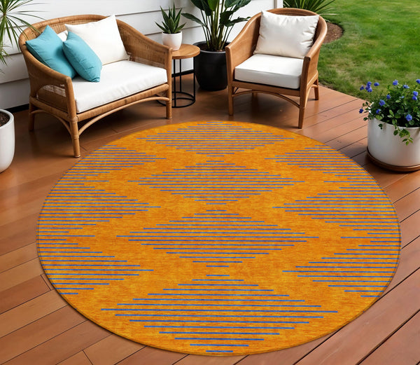 Homeroots 3' Aqua And Green Geometric Washable Area Rug For Indoor And Outdoor Spaces – Durable And Stylish Decor 8' Round Polyester 598766