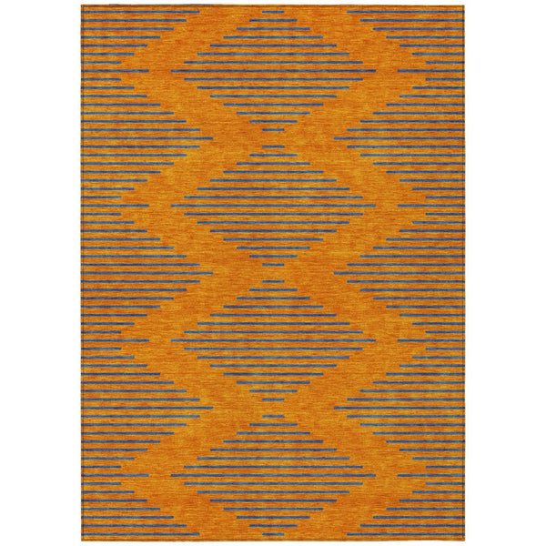 HomeRoots 5' Vibrant Orange and Blue Geometric Area Rug for Indoor and Outdoor Spaces - Washable & Durable 8' X 10' 598767